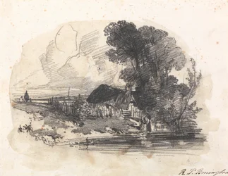 Bäume und ein Häuschen an einem Fluss